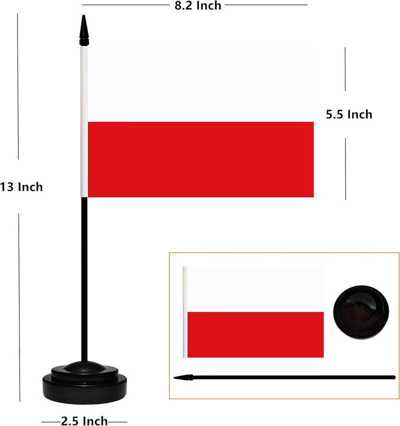 BCLin Poland Desk Flag Set, 2 Pack Polish Table Office Flags, Small Mini Desktop Flag With 12" Solid Black Pole, Black Base, Miniature Desktop Flag - Image 2